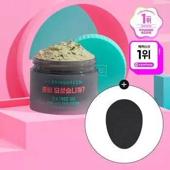 [Игра с кальмарами] Bring Green Tea Tree Cica Pore Clay Pack Strong 100 г (+100 г+Очищающая губка Squid Game 2 Frontman)