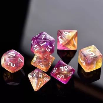 Играть в игры Набор игральных костей с резным узором, переливающийся блеск, многогранные игральные кости, набор из 7 двухцветных игральных костей green + milk white
