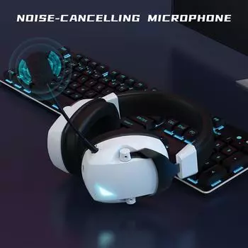 Игровая гарнитура, проводное соединение TriMode BT 2.4G, цветная светодиодная подсветка, шумоподавление чёрный