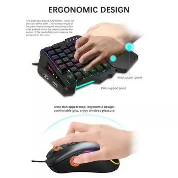 Игровая клавиатура и мышь для одной руки Комбинированная игровая клавиатура V500 RGB и игровая мышь J300 чёрный