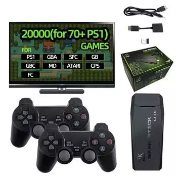 Игровая консоль 64G, встроенная 20000 игр, ретро портативная игровая консоль, беспроводной контроллер, игровая палка для детей, рождественские подарки