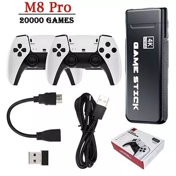 Игровая консоль M8 Pro с более чем 20 000 встроенных классических игр, выходом 4K HDMI TV, двумя беспроводными контроллерами 2.4G, ретро-джойстиком 32G/64G 32G