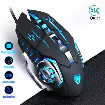 Игровая мышь Pro Gamer 8D, 3200 точек на дюйм, регулируемая проводная оптическая светодиодная компьютерная мышь, USB-кабель, бесшумная мышь для ноутбука V6 Black