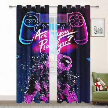 Игровая ручка, занавеска для гостиной, спальни, игровая комната, украшение, солнцезащитная занавеска, 3D цифровая печать, тонкие шторы 100W130H(CM)40x51in&Hook