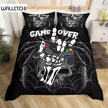 Игровой чехол для одеяла Сахарный череп Геймерский комплект постельного белья Паутина Хэллоуин пододеяльники наборы, рука скелет геймпад пододеяльник EU single(135x200cm)