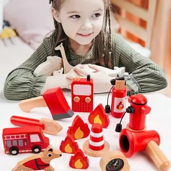 Игровой домик из дерева, пожарный, ролевые игрушки, имитация пожаротушения, набор пожарной машины для детей детского сада CHINA