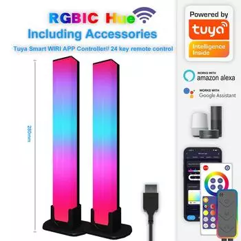 Игровой фон рабочего стола Tuya RGB - светодиодная лента с цветной подсветкой и возможностью активации по Bluetooth 2 PCS разноцветный