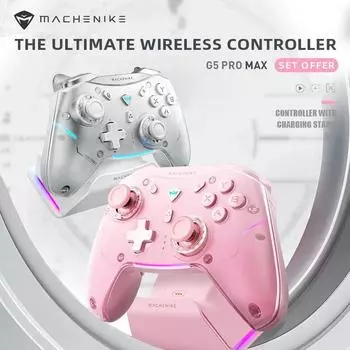 Игровой контроллер MACHENIKE G5Pro Max с зарядной док-станцией RGB, беспроводной геймпад, джойстик с эффектом Холла, триггер для переключателя ПК, телефона розовый