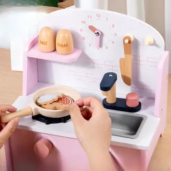 Игровой набор для кухни с игровой плитой для обучения навыкам приготовления пищи из дерева