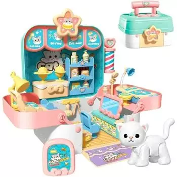 Игровой набор для кукольного домика, игрушки для девочек, детская игрушка по уходу за домашними животными, ролевая игра «сделай сам», игрушка для ухода за кошкой, парикмахерская с переносной коробкой