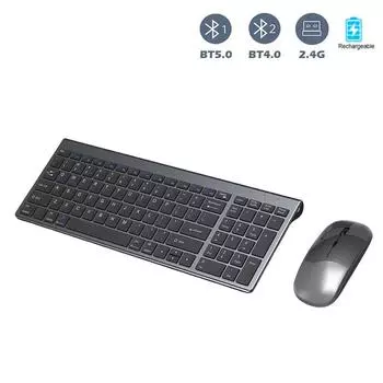Игровой набор с Bluetooth-клавиатурой и мышью для нескольких устройств для Macbook Tablet iPad PC 2,4G Беспроводная клавиатура и мышь для ПК Компьютер Hebrew серый