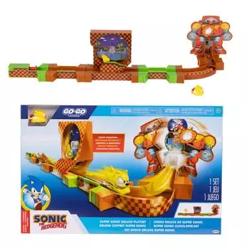 Игровой набор Sonic the Hedgehog Go Go Racers Deluxe с литой фигуркой Супер Соника, сочетается с игровыми наборами Sonic Adventure и Knuckles Adventure