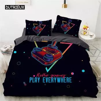 Игровой пододеяльник из микрофибры с цветным принтом геймпада Комплект постельного белья для мальчиков и подростков Видеоигра Геймпад Play Everywhere Одеяло Чехол US Queen(228x228cm)