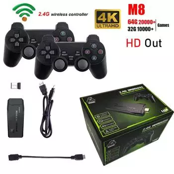 Игровые приставки M8 Console 2.4G Dual Wireless Controller Game Stick 4K 20000 игр 64 ГБ Ретро-игра Для Dropshiopping Рождественский подарок