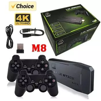 Игровые приставки M8 Console 2.4G Dual Wireless Controller Game Stick 4K 10000 игр 64 ГБ Ретро-игра Для Dropshiopping Рождественский подарок
