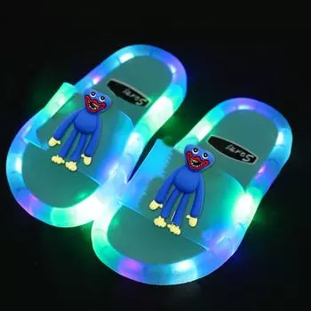 Игровые тапочки Huggy Wuggy, светодиодные детские тапочки, светящаяся обувь с героями мультфильмов для девочек и мальчиков, подарки на день рождения, детская обувь 24-25 синий