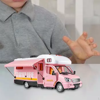 Игрушечный дом на колесах 1/32 с открывающимися дверями на крыше, мини-машинка для вечеринки в подарок возрастом 4 года розовый