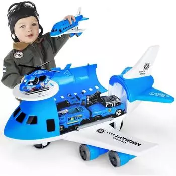игрушечный самолет, транспортный самолет с 3 мини-машинками и 1 мини-вертолетом, образовательное транспортное средство