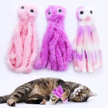 Игрушка для кошек, милый плюшевый осьминог, устойчивые к укусам зубы, интерактивная игра, товары для животных розовый