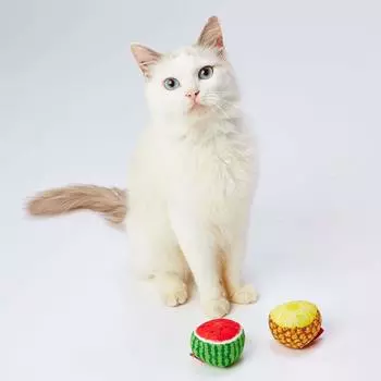Игрушка для кошек Petio, набор из 2 мячей с тропическими фруктами, ананас/арбуз