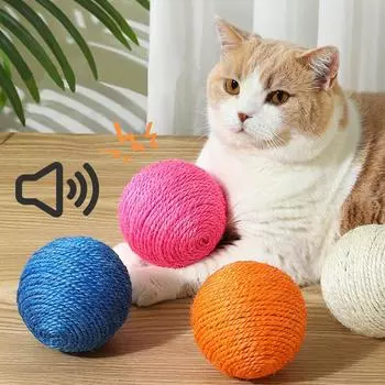 Игрушка для кошек, шарик из сизаля, жевательная игрушка-царапка для котят, игрушка для чистки зубов, скрежета когтей, интерактивная игрушка, избавляющая от скуки, товары для животных белый