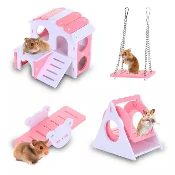 Игрушка-качели для хомяка, маленькие животные, треугольные качели, деревянные игровые игрушки, набор, дом для хомяка, подвесные качели