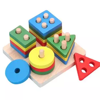 Игрушка-конструктор из 4 столбцов, блоки разных цветов и форм, деревянные развивающие игрушки для укладки, тип 3 Type 1