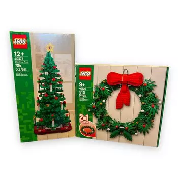 Игрушка-конструктор Lego Holiday Christmas Tree and Wreath, набор рождественских деталей, (40573) (40426), Набор 2 в 1, (1294 всего)