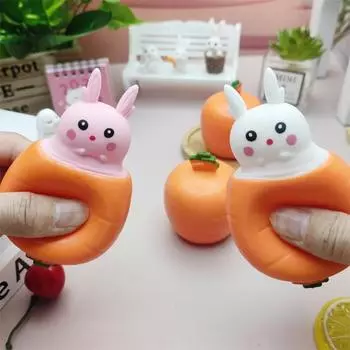 Игрушка-кролик, игрушка-морковка, пасхальный кролик-морковка, пасхальные игрушки-фиджет, сжимаемые игрушки-фиджет, пасхальные кролики-прятки в мешочке из морковки 2PCS