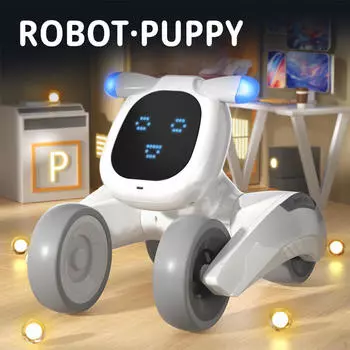 Игрушка-робот-собака Сказка на ночь Умный RC-щенок для детей Взрослые Подарки на праздники серый