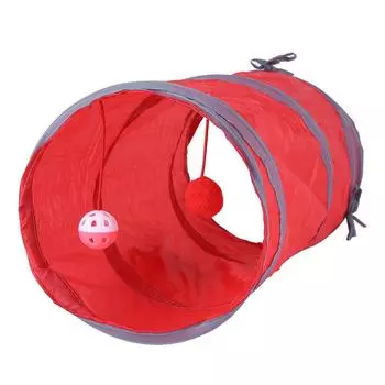 Игрушка-туннель для кошек, котенок играет в трубе, игрушки для домашних животных с колокольчиком и плюшевым мячом(красный) красный