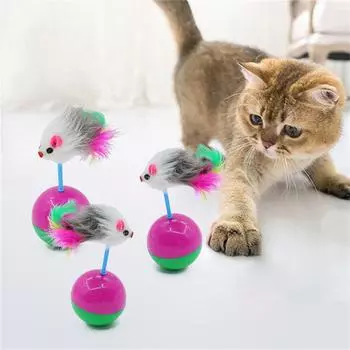 Игрушки для домашних кошек, прочные, красочные, перья, любимая меховая мышка, неваляшка для котят, игрушки для кошек, игровые мячи для ловли кошек, принадлежности 2 шт.