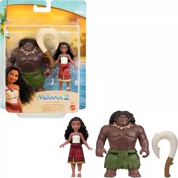 Игрушки Mattel Disney Moana 2 и набор из 2 предметов «Приключения в океане Мауи» Включает 2 маленьких куклы и аксессуары-крючки, вдохновленные фильмом