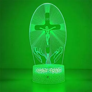 Иисус Крест 3D светодиодный ночник для друзей Рождество Пасхальный Декор комнаты Подарки Распятие Оптическая иллюзия Настольная лампа Ночник Black Base No Remote коричневый