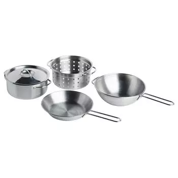 IKEA DUKTIG 00167839 набор посуды из 4 предметов, цвет нержавеющая сталь,