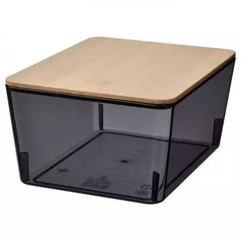 IKEA KUGGIS Коробка для печенья+крышка прозрачный бамбук черный 13x18x8 см