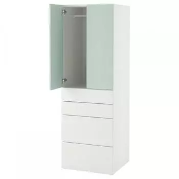 ИКЕА СМ СТАД СМОСТАД ПЛАТСА шкаф белый светло-зеленый + 4 ящика 60x57x181 см