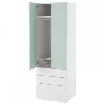ИКЕА СМ СТАД СМОСТАД ПЛАТСА шкаф белый светло-зеленый +3 ящика 60x57x181 см