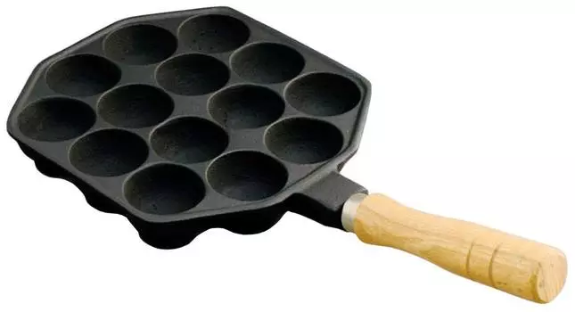Ikenaga Iron Works Takoyaki Plate 14 Holes Wooden Handle Gas Fire Only Ajillo Made in Japan 411