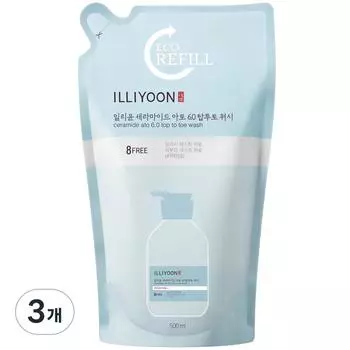 Illiyoon Ceramide Ato 6.0 Средство для мытья головы и ног, без запаха, сменный блок, 500 мл, 3 шт.