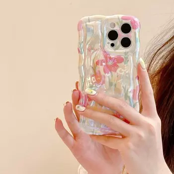 Imd Laser Red Flower 2023 Новый волнистый милый рельефный чехол для телефона для Iphone 13 14 Pro Max 11 12 Promax задняя крышка Conque Capa For iphone 14
