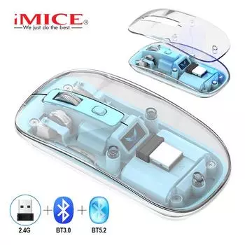 iMice Беспроводная Bluetooth 2,4G мышь Магнитная открытая прозрачная стильная игровая мышь для игр с тремя режимами подключения для офиса Поддержка перезарядки чёрный