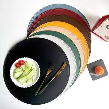 Imitation Leather Placemat Coaster Pads PVC Round Plate Mat Edge Pressing Table Placemats for Kitchen Dining Table Decoration 38cm Round