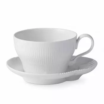 Импортная чашка-блюдце Royal Copenhagen White Elements объемом 260 мл, свадебный подарок 1026456 [Обычный продукт] & белый