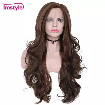 Imstyle Коричневый парик Синтетические парики спереди для женщин Длинный волнистый парик Разноцветные термостойкие волокна Парик из натуральных волос Lace Front