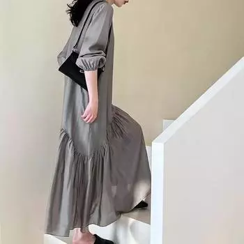 [In Stock] Plus Size Women s Spring/Summer Chinese Style Vest & Suspender Skirt Two-Piece Set 5XL