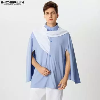 INCERUN Мужские осенне-весенние лоскутные разрезные свободные повседневные топы из рубчика S зелёный