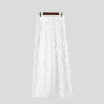 INCERUN Men Front Tassel Patchwork Mesh Sheer Elastic Waist Casual Loose Long Pants Trousers 4XL