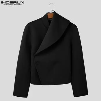 INCERUN Men Lapel Long Sleeve Side Cross Short Blazer Casual Jackets Coats 4XL чёрный