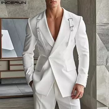 INCERUN Men Lapel Neck Long Sleeve Thin Blazer Casual One Button Coats S чёрный